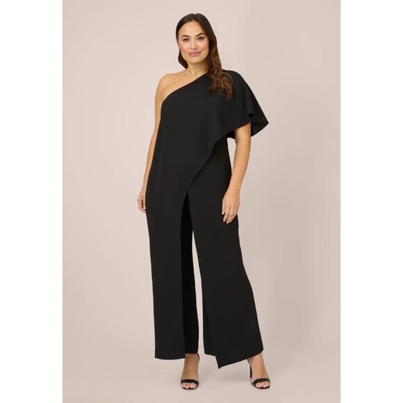 Adrianna Papell Plus Size 16W Black Flutter One Shoulder Wide Leg Jumpsuit NWT - Picture 1 of 16